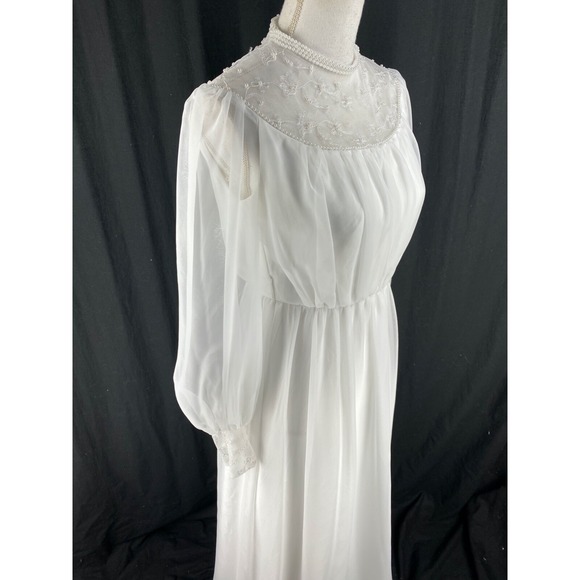 Alessandro Bridals Vtg 60s Union Wedding Dress Beaded Lace Boho Hippie Chiffon - Picture 3 of 16